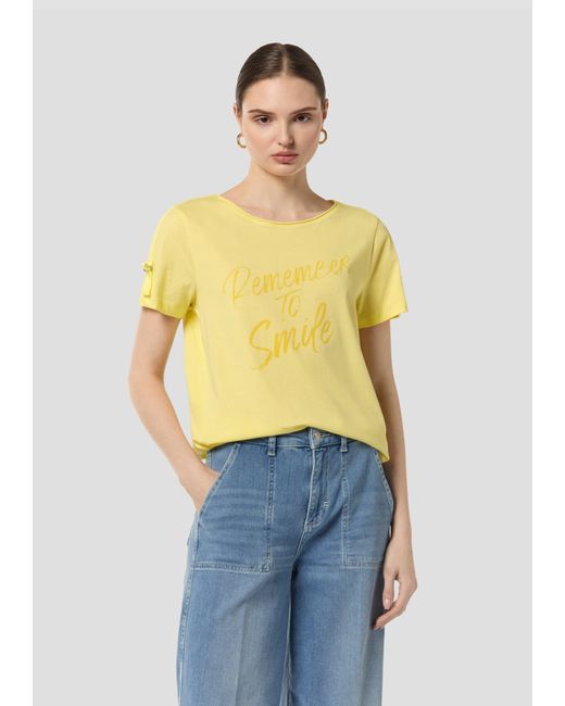 comma casual identity Yellow Kurzarmshirt T-Shirt mit Logo- auf den Schultern Tape