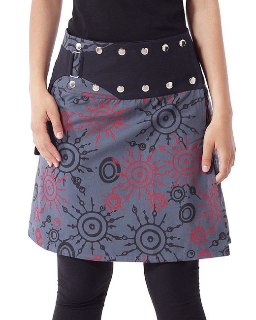 PUREWONDER Blue Wickelrock Rock mit auffälligem Muster und Tasche sk174 Baumwolle Einheitsgröße