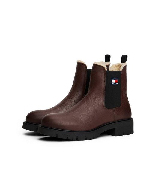 Tommy Hilfiger Brown Tjw Chelsea Boot Wl Chelseaboots, Blockabsatz, Stiefelette Mit Typischer Logoflagge