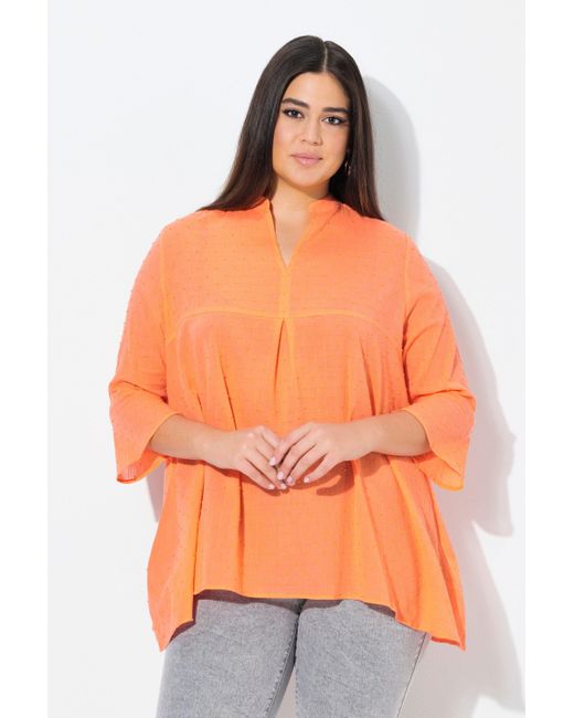 Ulla Popken Orange Bluse Zierfalte A-Linie Tunika-Ausschnitt