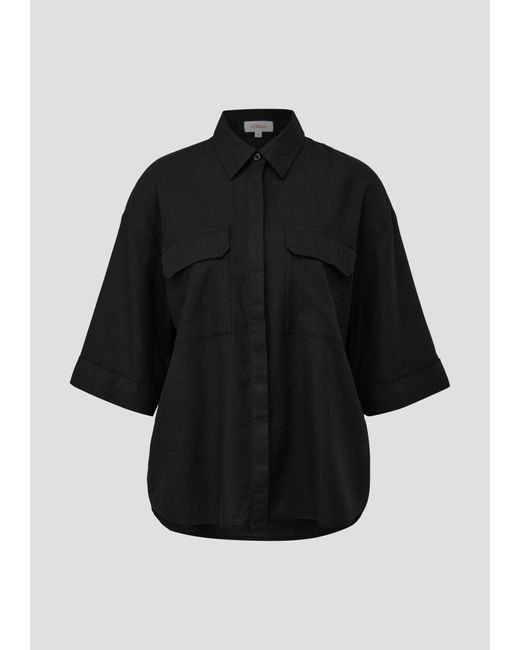 S.oliver Black Langarmbluse Hemd aus Leinenmix
