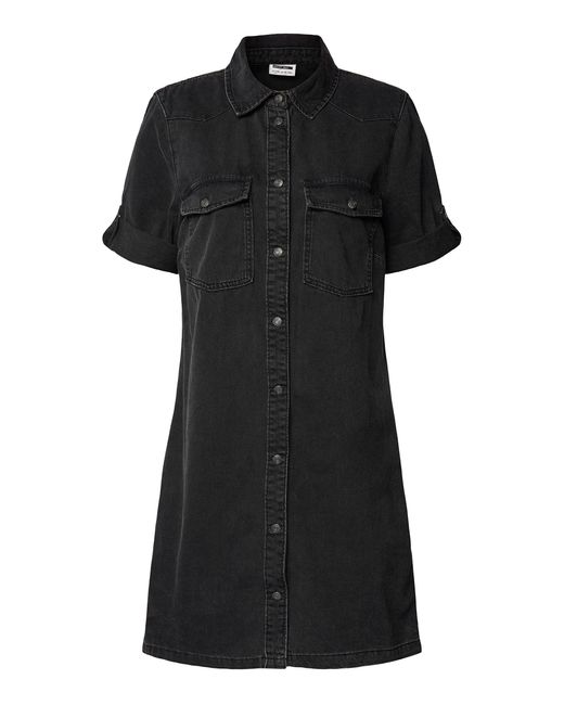 Noisy May Black Shirtkleid Midi Denim Dress Modisches Kurzarm Jeans Kleid NMNEW (mini) 7284 in Schwarz-2