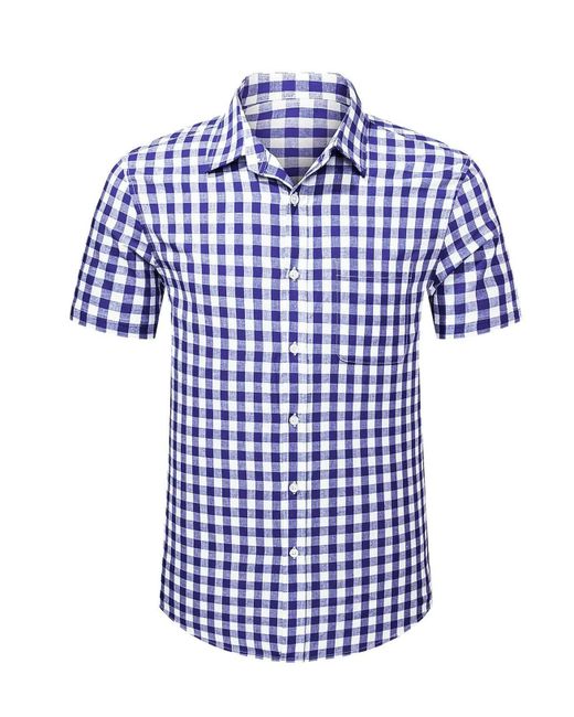 JMIERR Karohemd Hemd Kariertes Sommerhemd reizeithemd Baumwolle (Kurzarm) in Blue für Herren