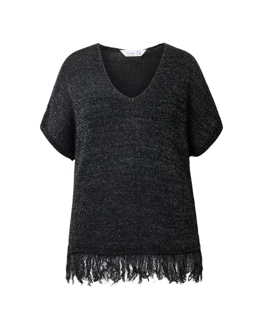 MIAMODA Black Strickpullover Strickshirt oversized Glitzer-Effekt Fransensaum