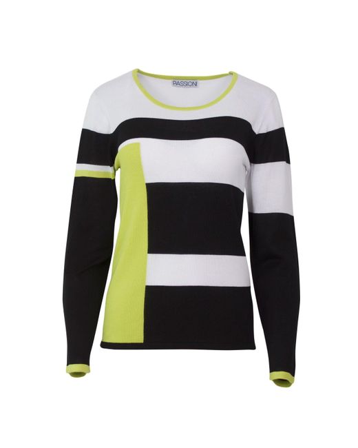 Passioni Black Strickpullover moderner Colourblock Pullover mit Rundhalsausschnitt Colour-Block-Streifen