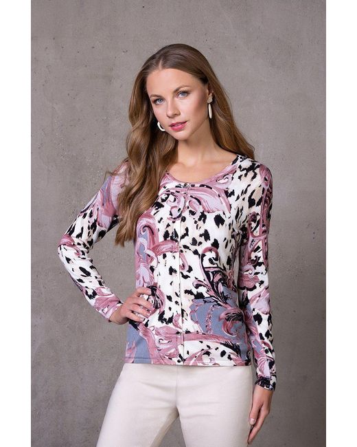 Passioni White 2-in-1-Strickjacke Twinset mit Mix and Match aus Ornamenten und abstraktem Leo