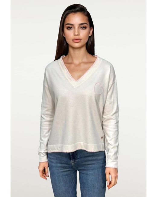 Frieda & Freddies White Strickpullover Pullover mit Label-Applikationen