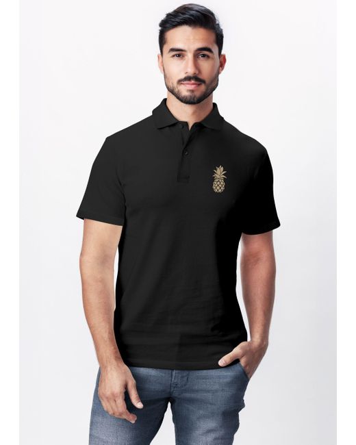 Neverless Poloshirt Ananas – Kurzarm Polohemd aus Baumwolle – mit Print in Black für Herren