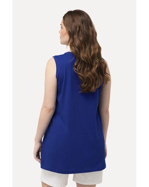 Ulla Popken Blue Longtop Top V-Ausschnitt Relaxed ärmellos Baumwolle