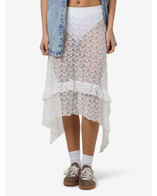 Noisy May White Sommerrock Elegantes Spitzen-Design mit asymmetrischem Saum NMLACEY NW MIDI SKIRT JRS