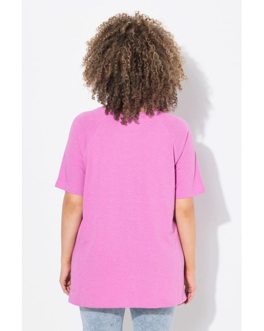 Ulla Popken Pink T-Shirt Flockdruck V-Ausschnitt Raglan-Halbarm