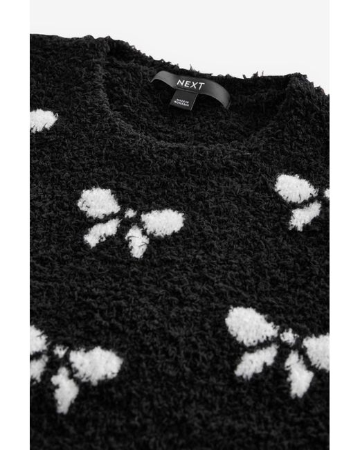 Next Black Rundhalspullover Kurzarm-Strickpullover mit Schleife (1-tlg)