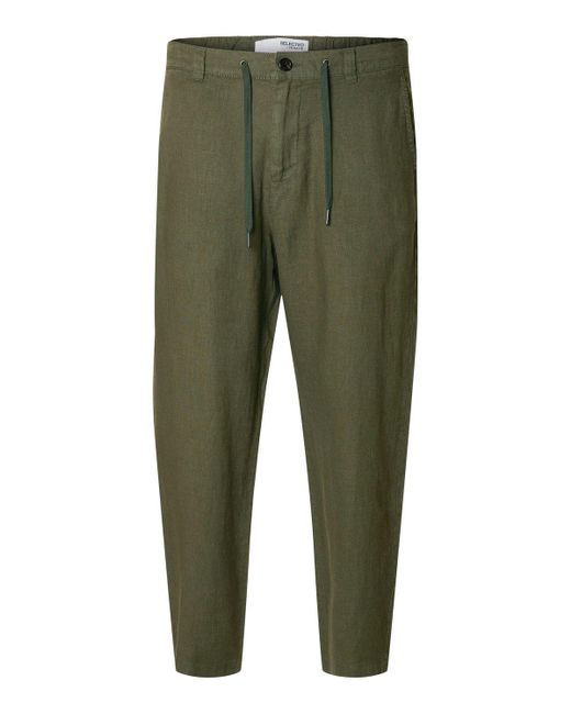 SELECTED Stoffhose SLH180 RELAXED CROPPED MAGNUS LINEN in Green für Herren
