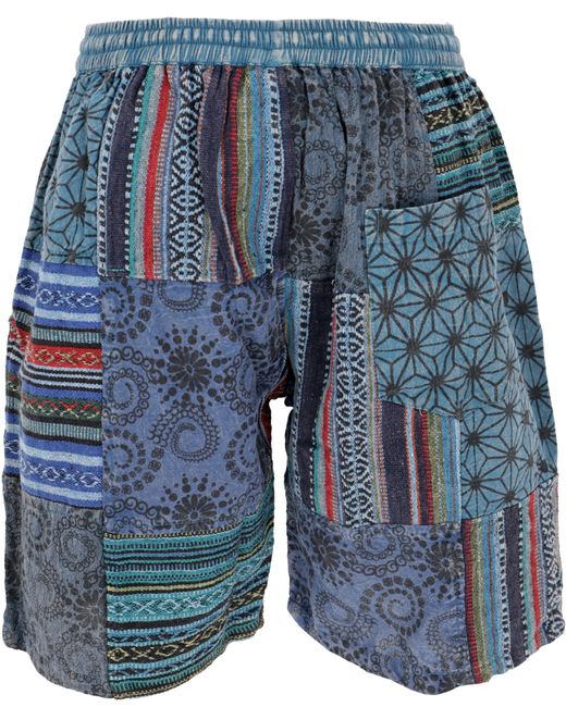 Guru-Shop Relaxhose Yogashorts, Patchwork Shorts in Blue für Herren