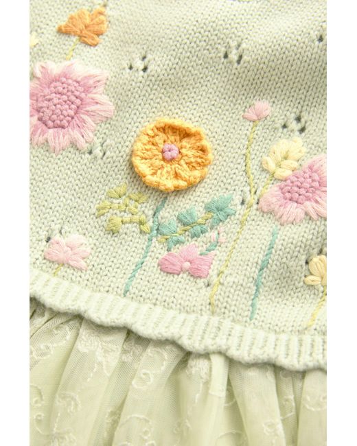 Next Yellow 2--- Florales Mesh-Kleid in Stufenoptik (1-tlg)