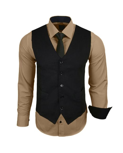 Baxboy Langarmhemd - Slim-Fit Hemd + Weste + Krawatte SET in Black für Herren