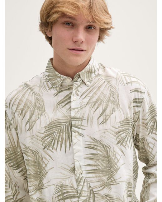 Tom Tailor Langarmhemd Relaxed Fit Hemd mit Leinenanteil in Natural für Herren