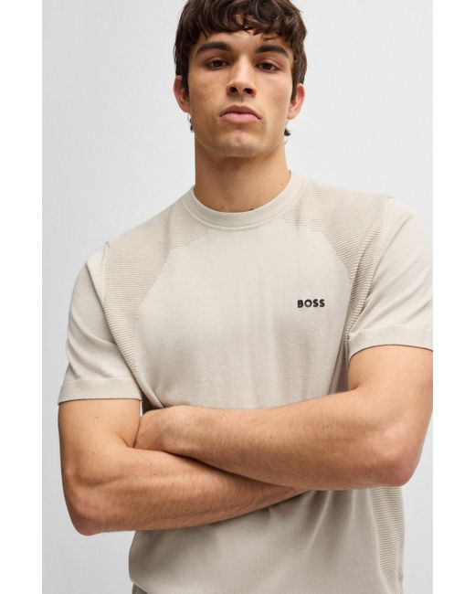 Boss Rundhalspullover Momentum_Lite_T24 mit Strukturmix in White für Herren