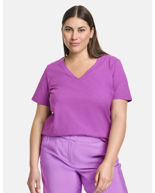 Samoon Purple Kurzarmshirt V-Shirt aus Bio-Baumwolle