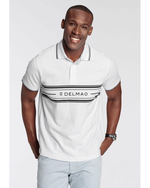 Delmao Poloshirt mit Print in White für Herren