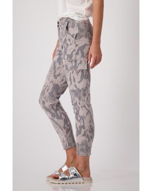 Monari Multicolor 2-in-1-Hose Cargohose mit Tigermuster dark linen gemustert