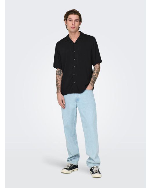 Only & Sons Kurzarmhemd ONSDASH LIFE REG VISC RES SS SHIRT in Black für Herren