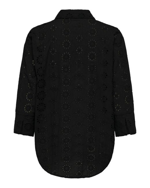 Jacqueline De Yong Black Blusenshirt Trendiges Hemd mit Lochstickerei und längerer Rückenpartie 7443 in Schwarz