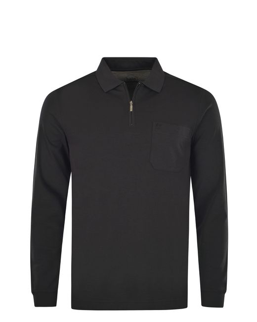 Hajo Langarm- Softknit-Poloshirt in Minimaldessin in Blue für Herren