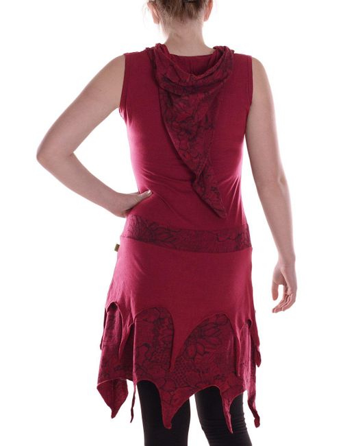 Vishes Red Sommerkleid Kleid Baumwolle Blumen-Muster Asymmetrisch mit Kapuze Alternative Bekleidung
