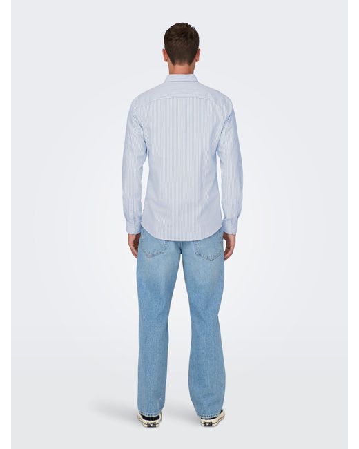 Only & Sons Langarmhemd Streifenhemd mit Button-down-Kragen aus Baumwollmischung ONSALVARO SLIM LS OXFORD STRIPE SHIRT in White für Herren