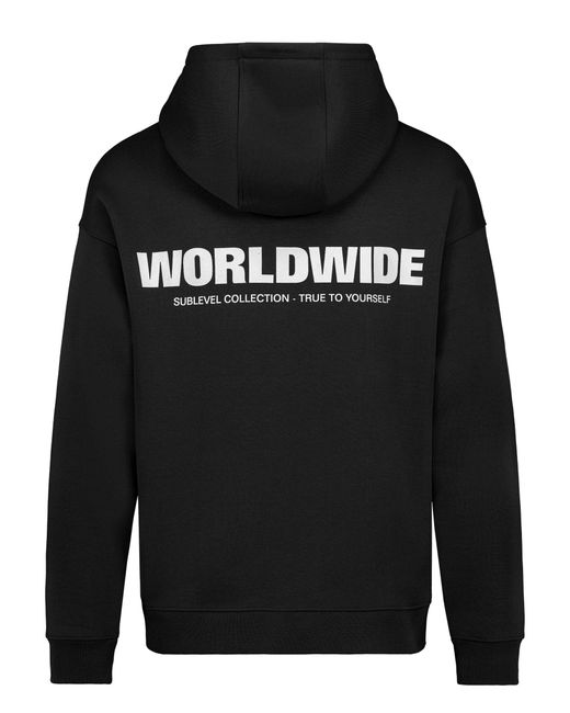 Sublevel Hoodie mit Weltmotiv und Kängurutasche Sweat WORLDWIDE in Black für Herren
