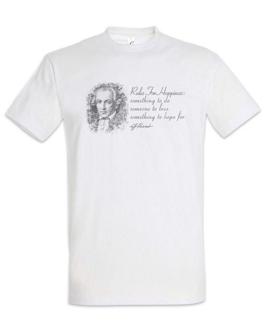 Urban Backwoods Print- Kant Rules For Happiness T-Shirt Emmanuel Immanuel Philosopher in White für Herren
