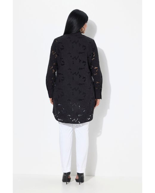 Ulla Popken Black Longbluse Lochspitze Hemdkragen Langarm