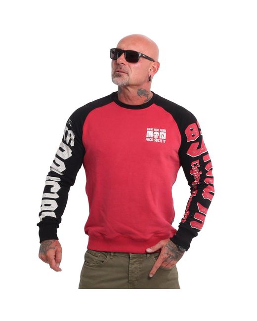 Yakuza Sweatshirt Fck Two Face mit Colorblocking und Raglanärmeln in Red für Herren
