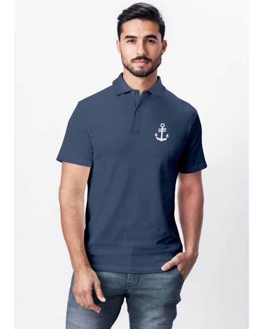 Neverless Poloshirt Anker-Logoprint Kurzarm Polohemd aus Baumwolle mit Print in Blue für Herren