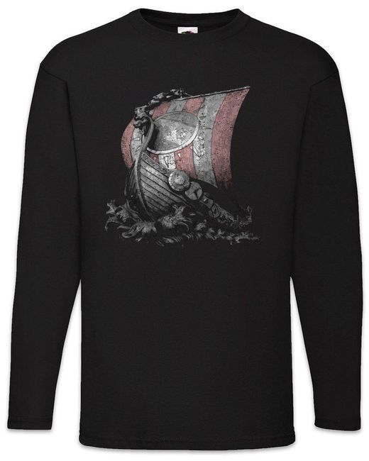 Urban Backwoods Langarmshirt Viking Ship I Langarm T-Shirt Vikings Schiff Wikinger Langboot Asgard in Black für Herren