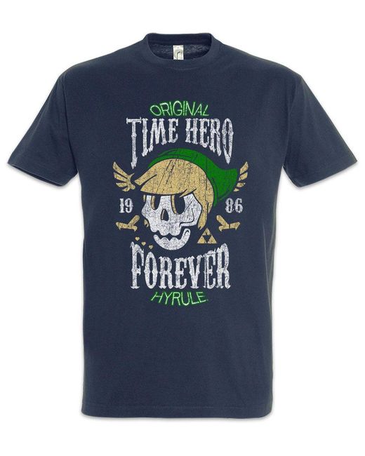 Urban Backwoods Print- Time Hero Forever T-Shirt Legend Fan Hyrule Nerd Zelda Game in Blue für Herren