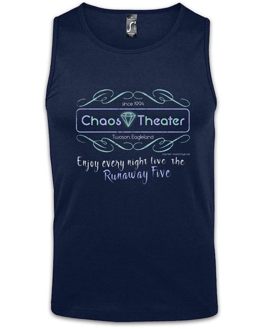 Urban Backwoods Tanktop Chaos Theater Ärmelloses T-Shirt Logo Symbol Sign Game Gemini Gamer Games Gaming Bar Diner in Blue für Herren