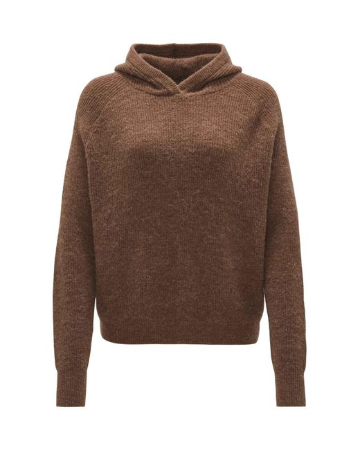 Opus Brown Kapuzenpullover Strick Hoodie POODY Loose mit Alpaka