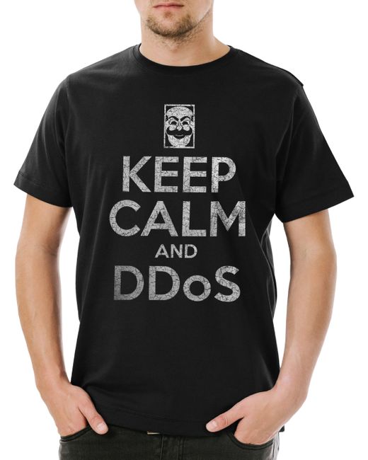 Urban Backwoods Print- Keep Calm And Ddos T-Shirt IT Informatik Informatiker PC in Black für Herren