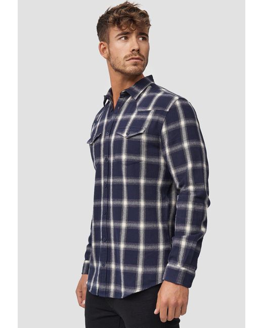 INDICODE Langarmhemd Altin Flanellhemd im Karo-Design in Blue für Herren
