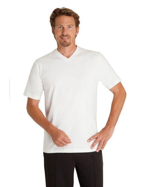 Hajo Doppelpack-T-Shirt V-Ausschnitt in White für Herren