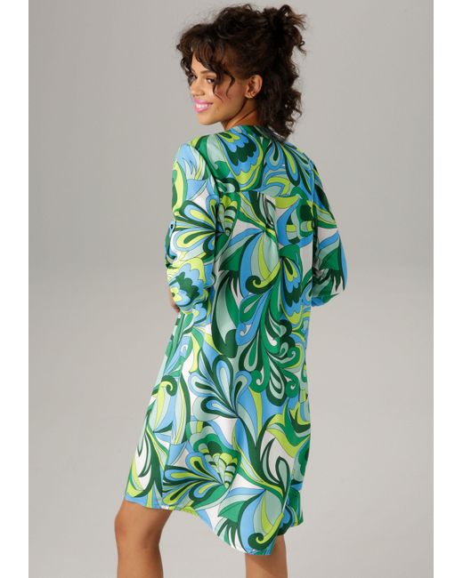 Aniston CASUAL Green Sommerkleid mit farbharmonischem, graphischem Druck