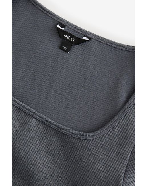 Next Gray Langarmshirt Geripptes Langarmtop mit tiefem Ausschnitt (1-tlg)