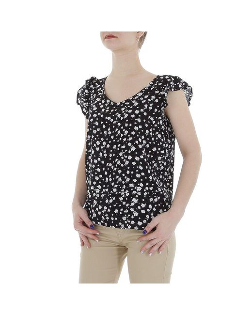 Ital-Design Black Kurzarmbluse Elegant (85987258) Rüschen Print Top & Shirt in Schwarz
