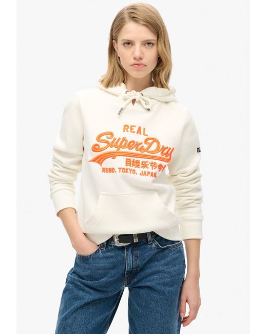 Superdry White Kapuzensweatshirt NEON VL EMB GRAPHIC HOODIE