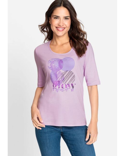 Olsen Purple Rundhalsshirt mit kurzen Ärmeln