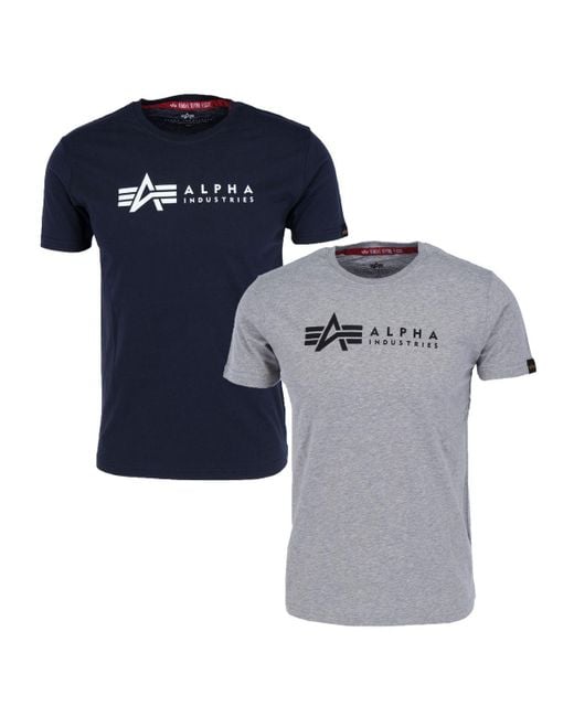 Alpha Industries Industries Print-Shirt Alpha Label T Pack (2-tlg) in Blue für Herren