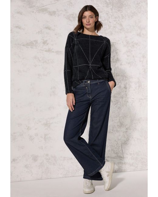 Cecil Black Langarmshirt mit U-Boot-Ausschnitt