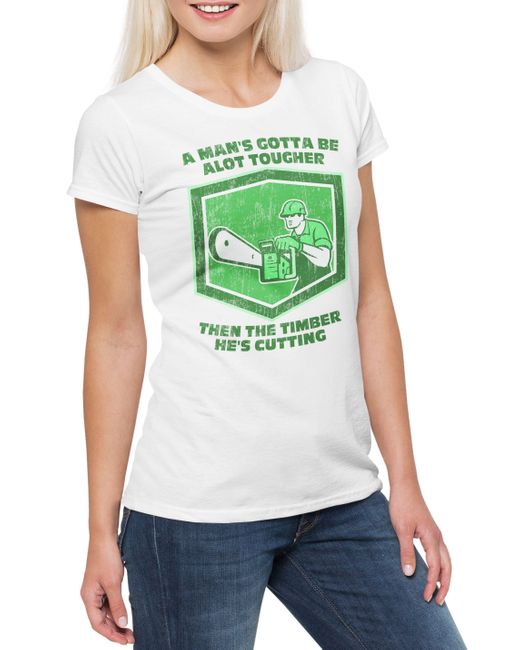 Urban Backwoods Green Print- Man's Gotta Be A Lot Tougher T-Shirt Holzfäller Axt